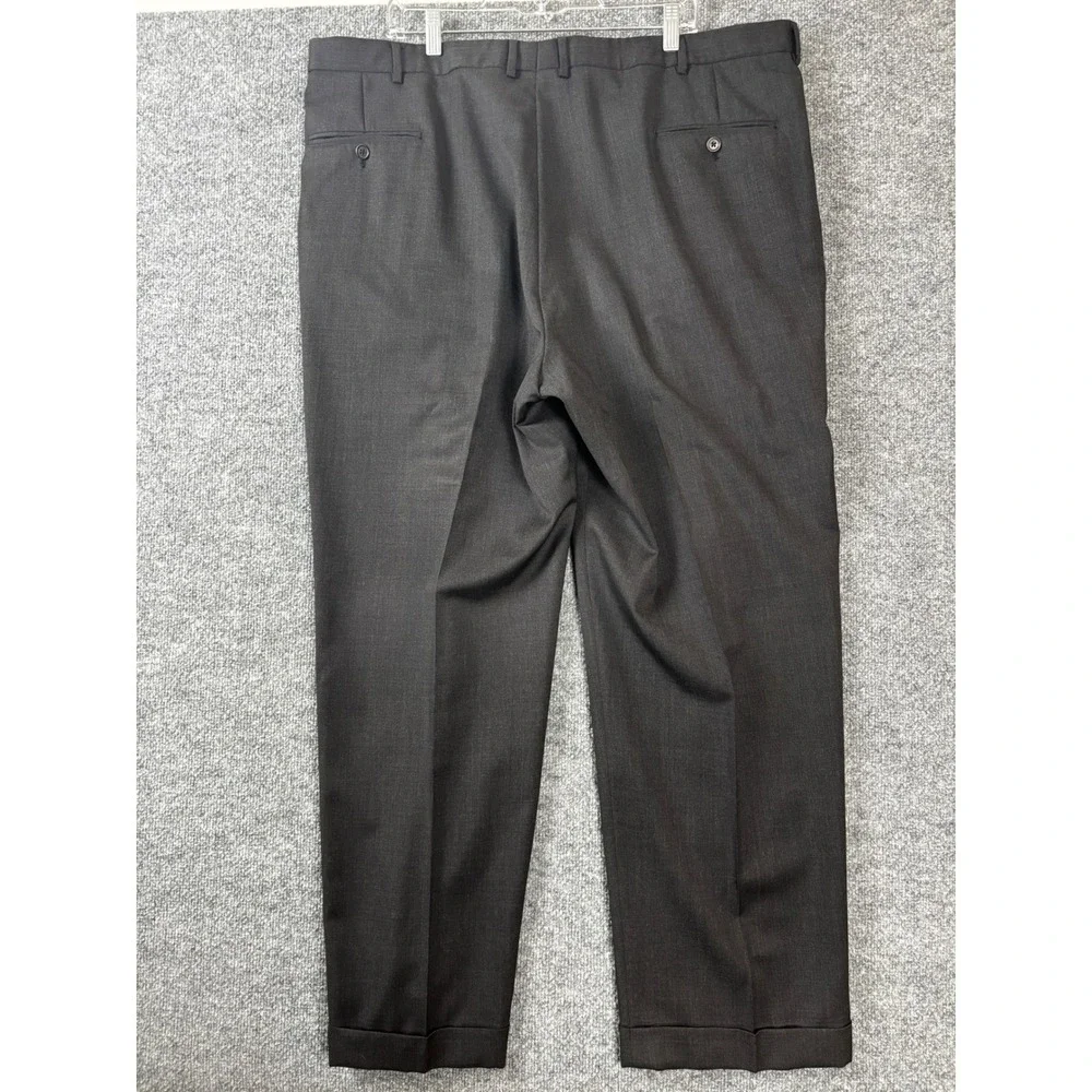 Brooks Brothers Dress Pants Men 43x30.5 Charcoal Grey 100% Wool Pleated Cuffed